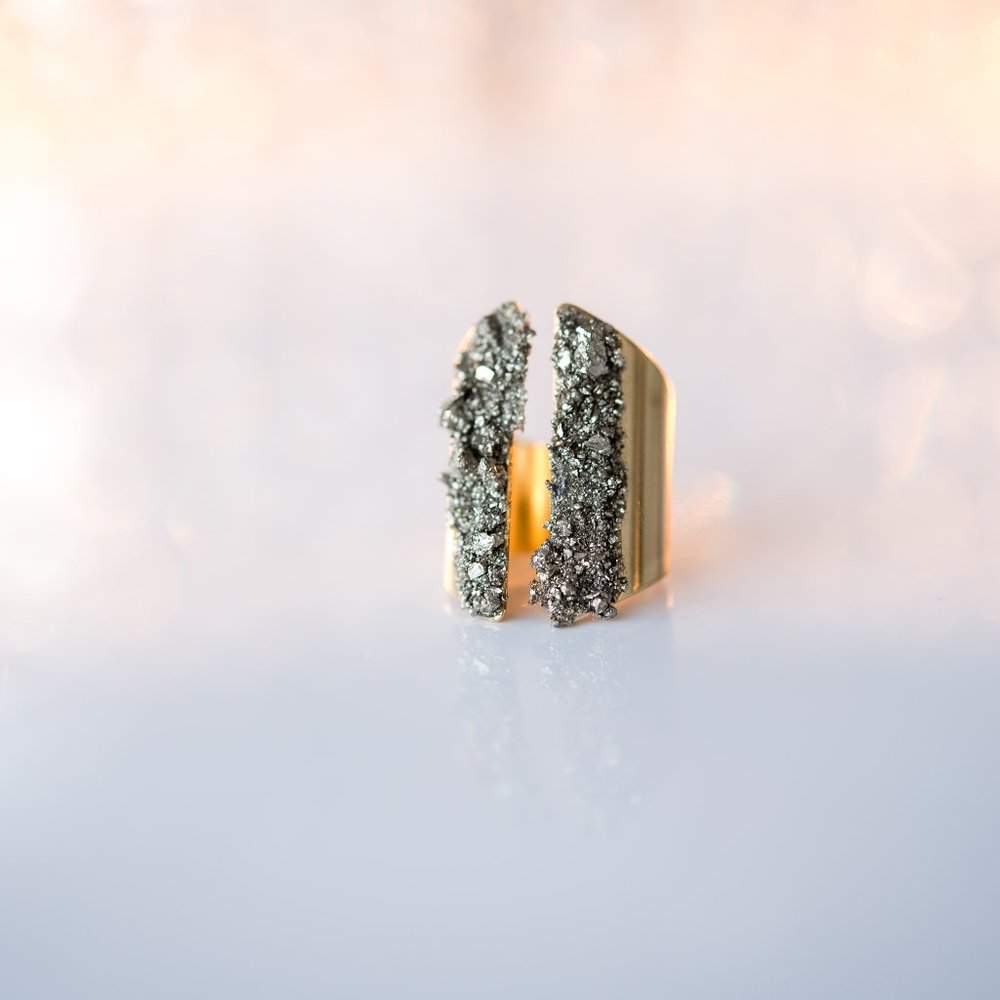 Wide Adjustable Ring Raw Stone Ring Pyrite Jewelry Pyrite Ring Rough Stone Ring